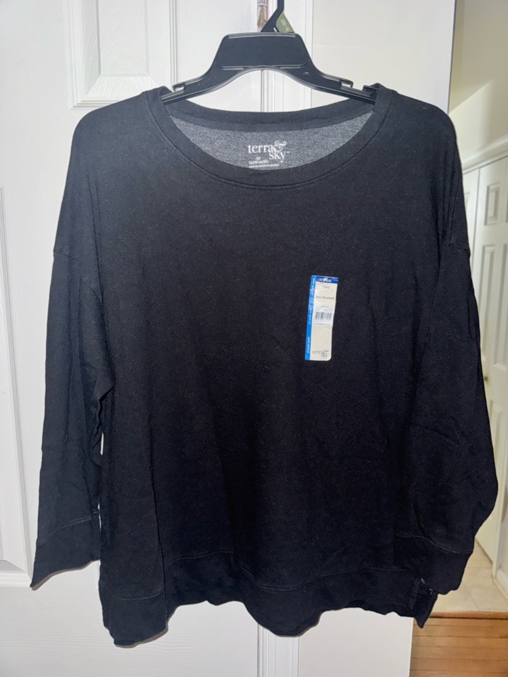 Terra & Sky Plus 2X 20W-22W Black Cozy Pre-Washed Sweatshirt French Terry NWT